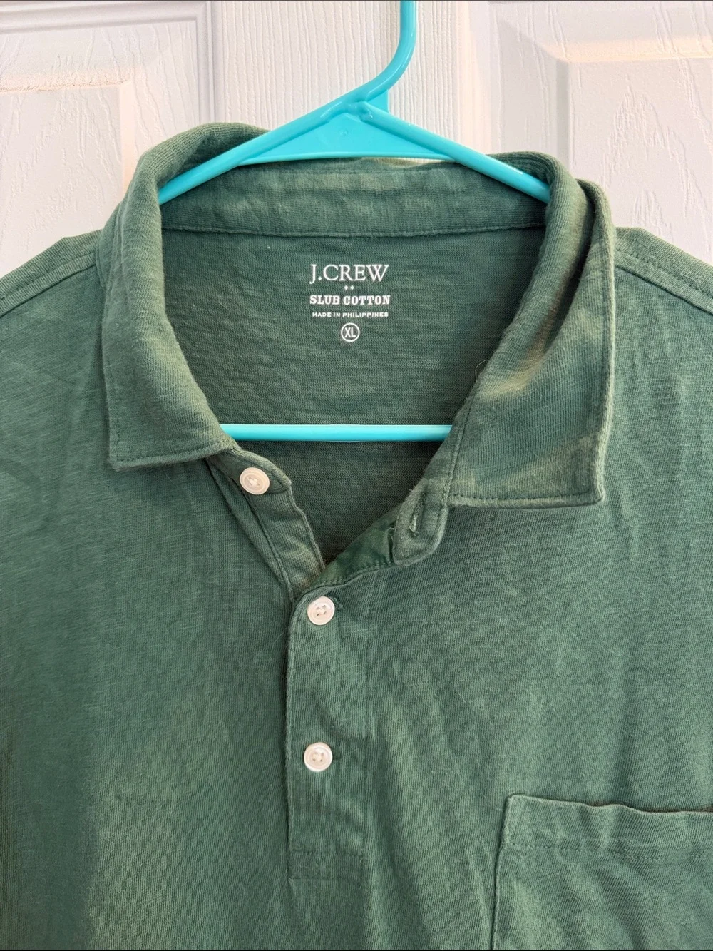 J. Crew Men's Forest Green Short-Sleeve Polo with Chest Pocket